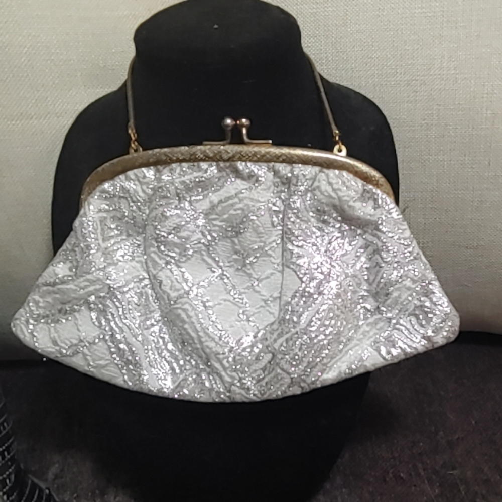 Vintage silver brocade purse